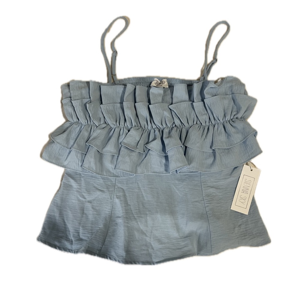 NWT Sienna Sky Soft Blue Ruffled Top
